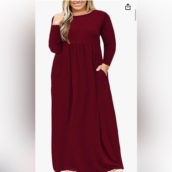 Plus Size Maxi Dress Long Sleeve Empire Waist Size 4XL /26 Burgundy Wine Color - Picture 11 of 11